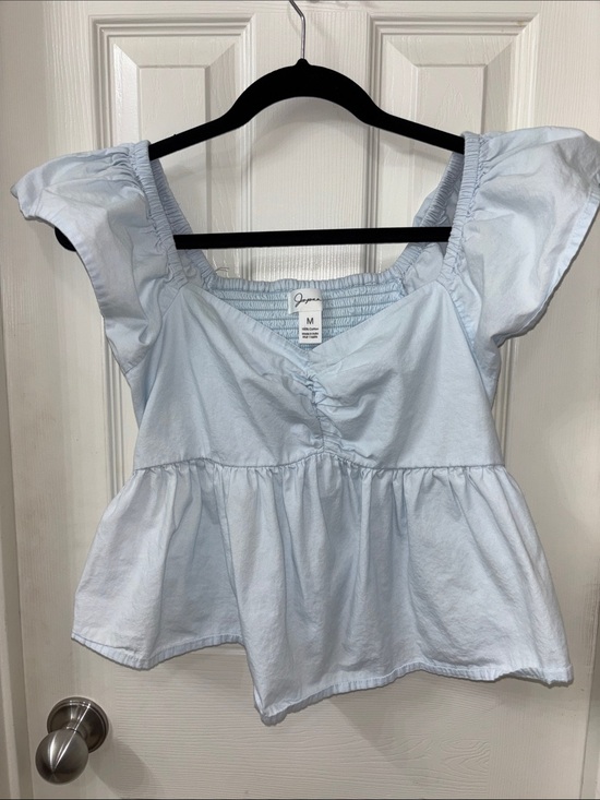 Japna Tops - Japna Light Blue Peplum Puff Sleeve Top